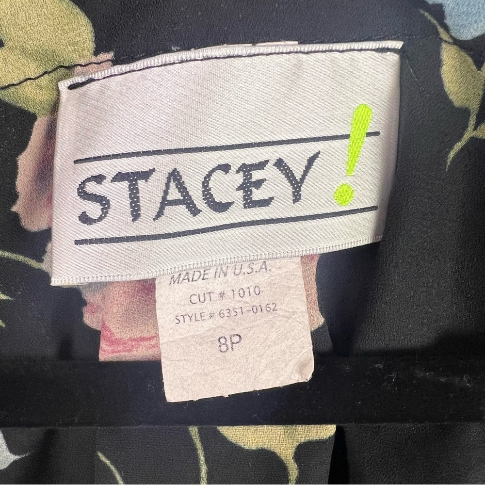 Stacey! Black Sheer Floral Open Front Vest Blouse, Vintage USA Made 8P, Romantic - Picture 3 of 10